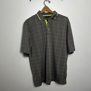 Walter Hagen Mens Grey Plaid Golf Polo Shirt Lime Green Trim Size L RN104141